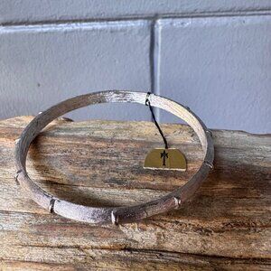Crown Trifari Silver Tone Textured Bamboo Segment Bangle Bracelet Vintage